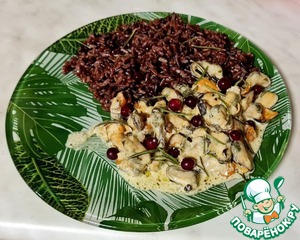 Красный и черный рис с мидиями в сливочном соусе Красный и черный рис с мидиями в сливочном соусе