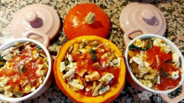 Рецепт: Фаршированная тыква - С курино-грибной начинкой. Рецепт: Фаршированная тыква - С курино-грибной начинкой.
