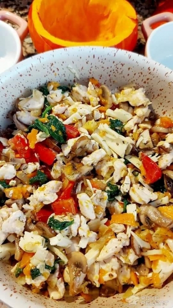 Рецепт: Фаршированная тыква - С курино-грибной начинкой. Рецепт: Фаршированная тыква - С курино-грибной начинкой.
